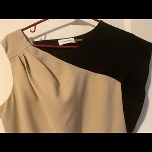 Cream and black calf length dress